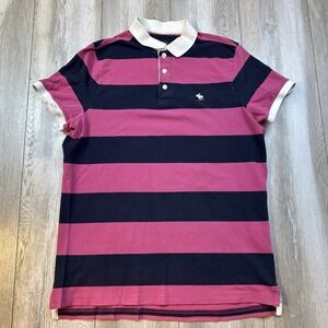 Vintage Abercrombie & Fitch Polo Shirt Mens XL Pink Blue Striped Slim Moose Logo